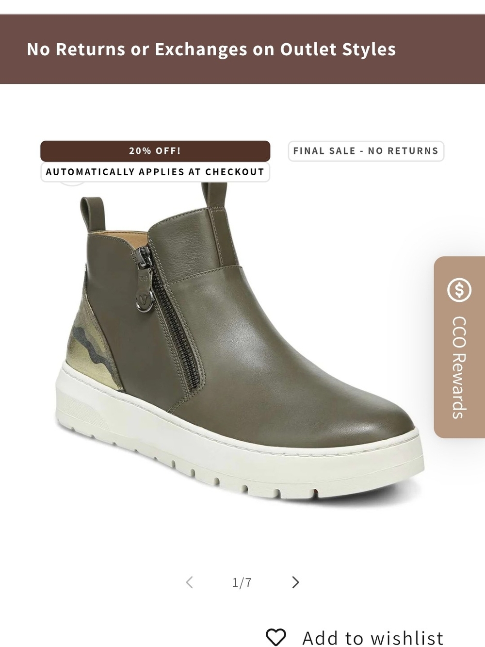 Olive Green Women's Zip-Front Chelsea Sneaker Boot
